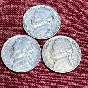 Lot Of Three Jefferson War Nickels 1945-P 1945-P 1942-P